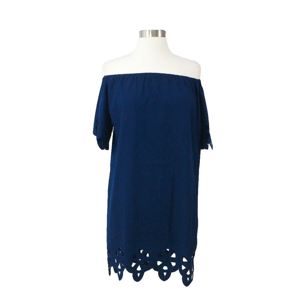 Blue Off the Shoulder Cut Out Dress - Picture 6 of 8